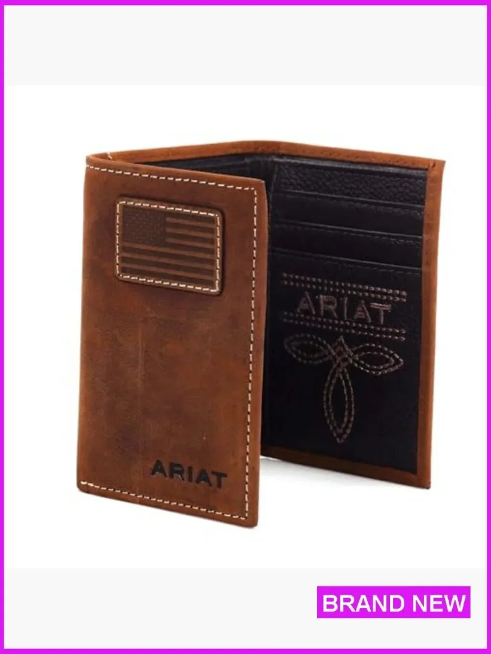 Tri-Fold Wallet Western Style Embroidered Patch Classic Men's Accessory